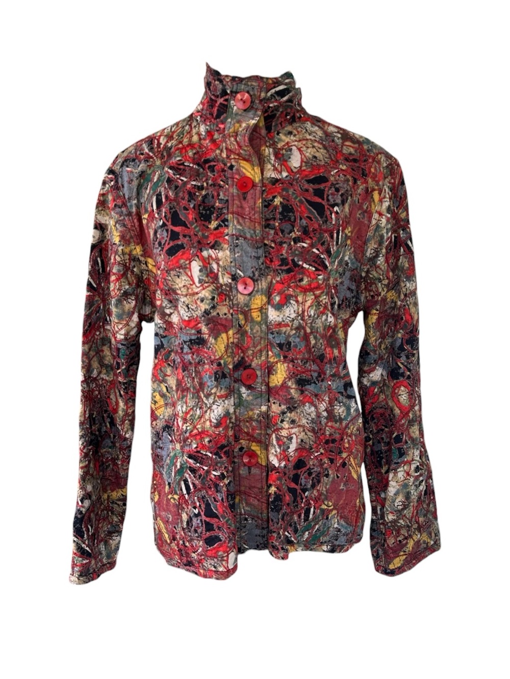 Casual studio Abstract Red Multicolor Button-Front Women's Jacket reversible